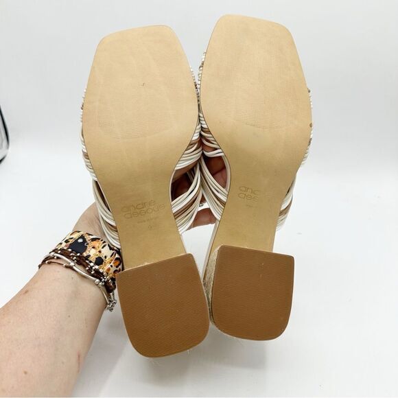 Andre Assous Cream/Tan Kelsie Twist Mule Slide Jute Chunky Heel Sandal (Women) 9 - Picture 12 of 15